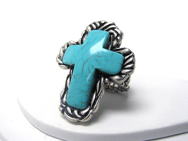 Turquoise stone cross stretch ring