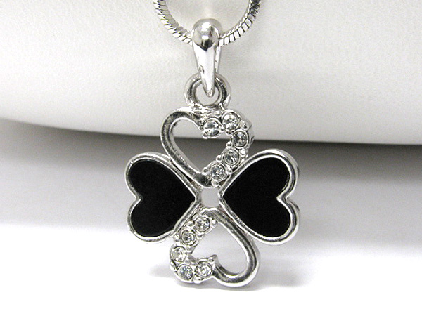 Made in korea whitegold plating crystal and mother of pearl shamrock pendant necklace