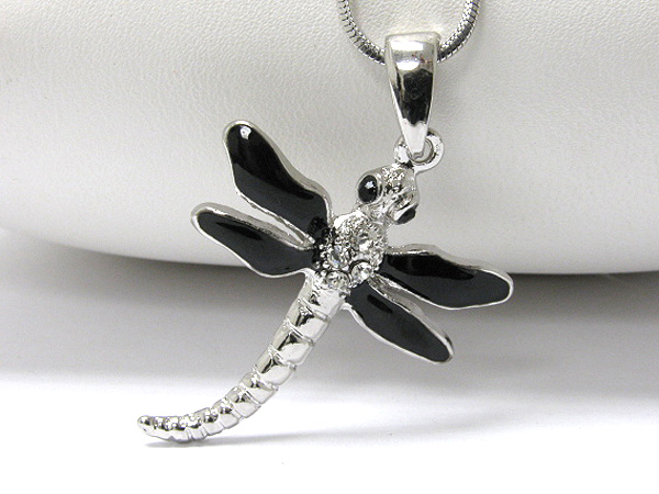 Made in korea whitegold plating crystal and epoxy dragonfly pendant necklace