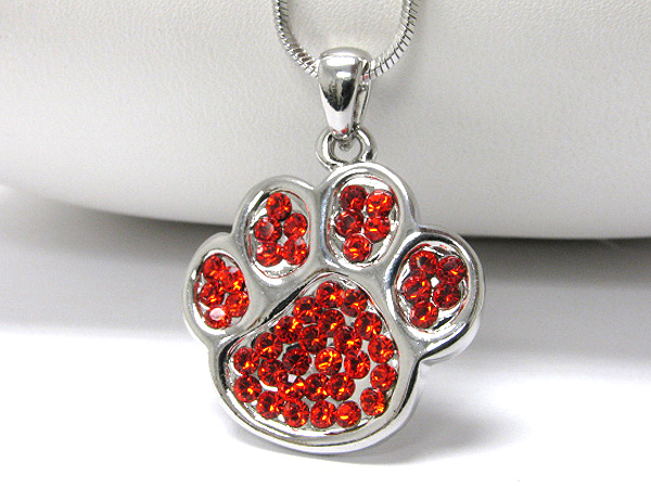 Made in korea whitegold plating crystal stud paw pendant necklace