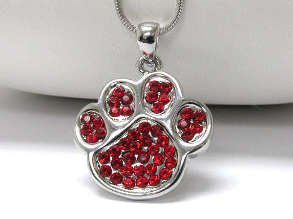 Made in korea whitegold plating crystal stud paw pendant necklace