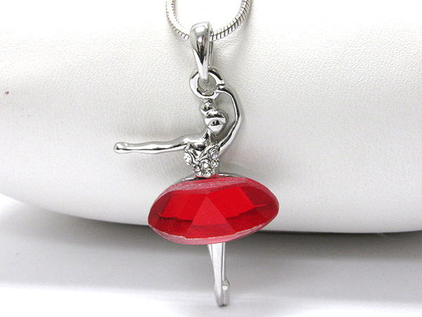 Made in korea whitegold plating facet glass ballerina pendant necklace