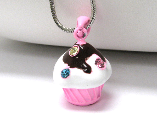 Made in korea whitegold plating crystal and epoxy ice cream pendant necklace