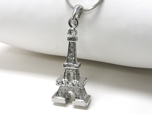 Made in korea whitegold plating crystal stud eifel tower pendant necklace