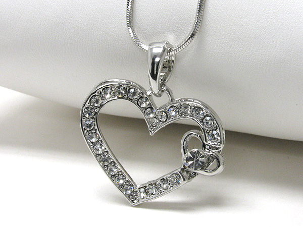 Made in korea whitegold plating crystal stud heart pendant necklace