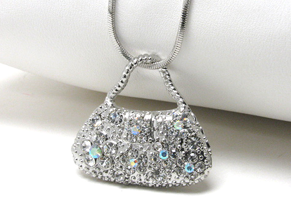 Made in korea whitegold plating crystal stud handbag pendant necklace