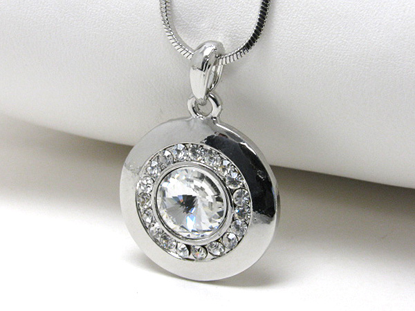 Made in korea whitegold plating crystal stud round pendant necklace