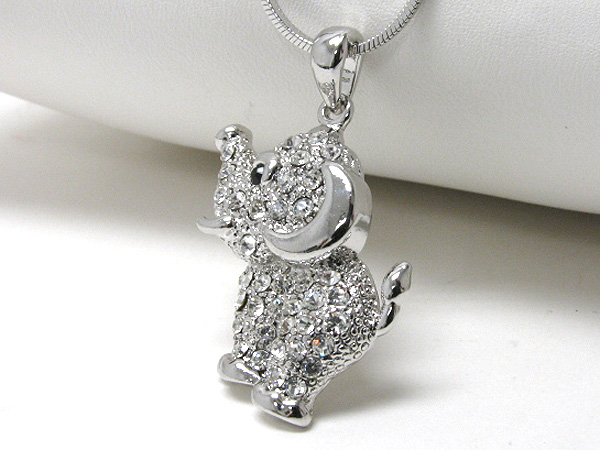 Made in korea whitegold plating crystal stud elephant pendant necklace