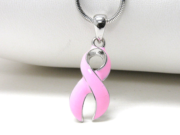 Made in korea whitegold plating metal epoxy pink ribbon pendant necklace - breast cancer awareness