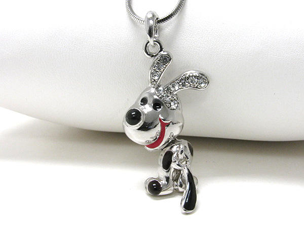 Made in korea whitegold plating crystal stud doggy pendant necklace