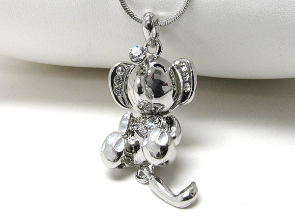 Made in korea whitegold plating crystal stud elephant pendant necklace