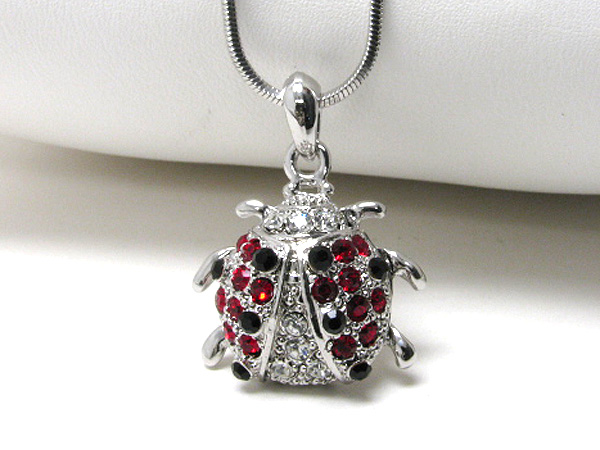 Made in korea whitegold plating crystal stud ladybug pendant necklace