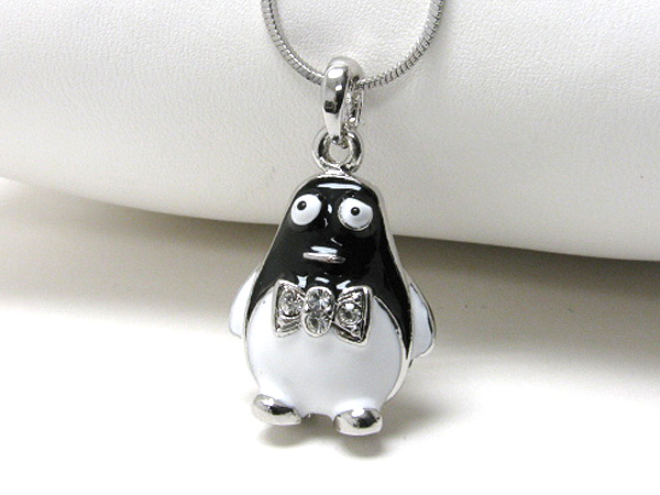 Made in korea whitegold plating crystal stud penguin pendant necklace