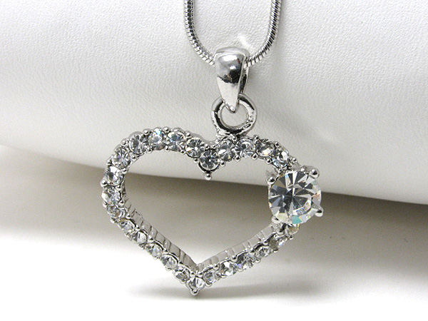 Made in korea whitegold plating crystal stud heart pendant necklace