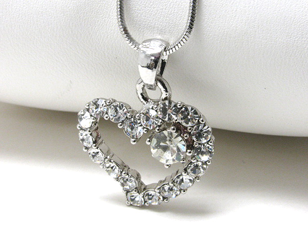 Made in korea whitegold plating crystal stud heart pendant necklace