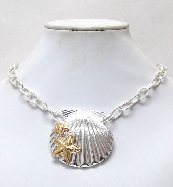 Starfish and shell pendant necklace