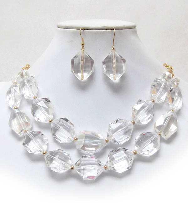 Ice acrylic bead link double chain necklace earring set