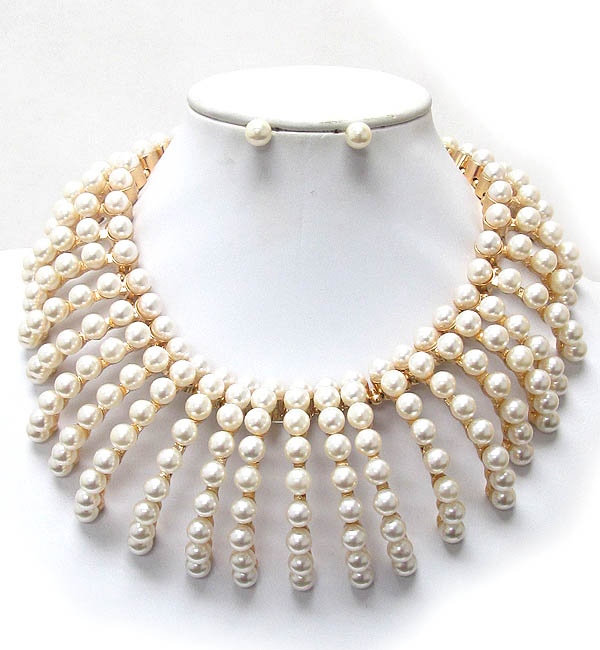 Luxury line multi pearl drop chocker necklace earring set