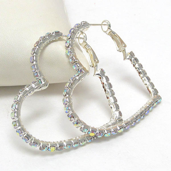 Rhinestone heart hoop earring - hoops