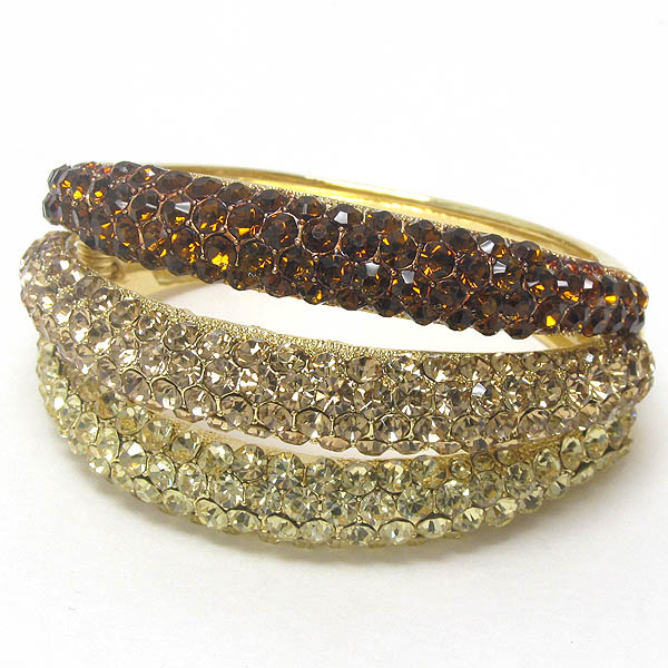 Three crystal puffy metal fashion line pattern hinge bangle bracelet