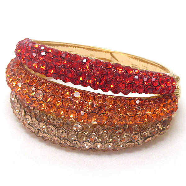 Three crystal puffy metal fashion line pattern hinge bangle bracelet