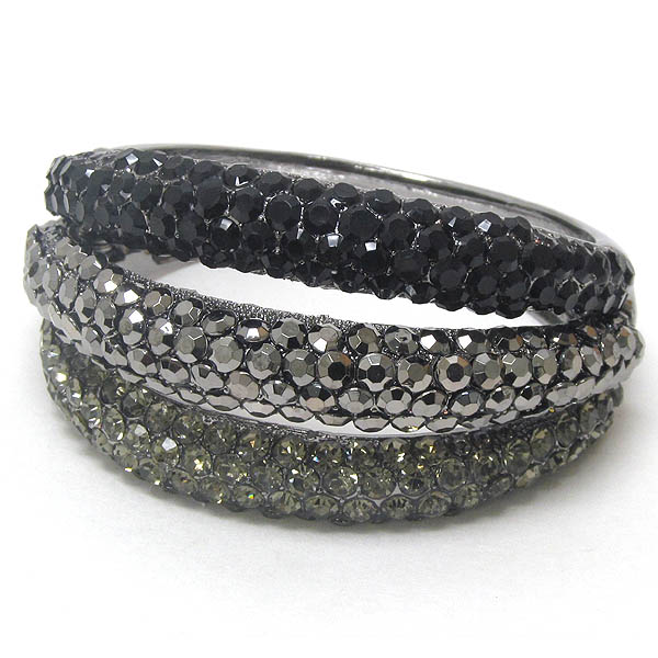 Three crystal puffy metal fashion line pattern hinge bangle bracelet