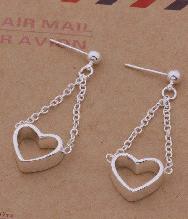 925 sterling silver plating heart chain drop earring -valentine