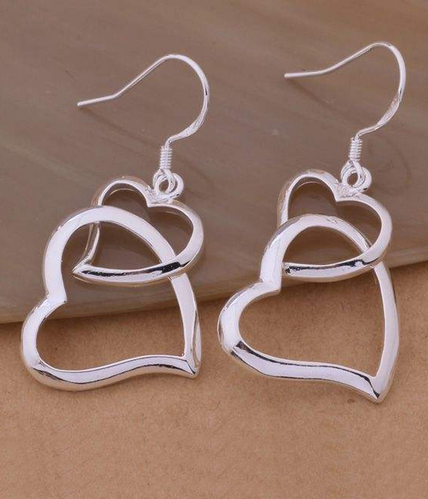 925 sterling silver plating double heart link earring -valentine