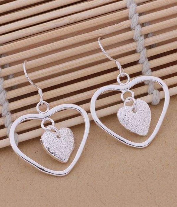 925 sterling silver plating double heart earring -valentine