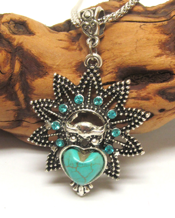 Vintage tibet silver turquoise and crystal owl pendant necklace