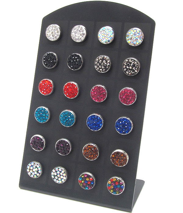 12 pair crystal mixed color round flat earring dozen set (it comes with display) mens jewelry