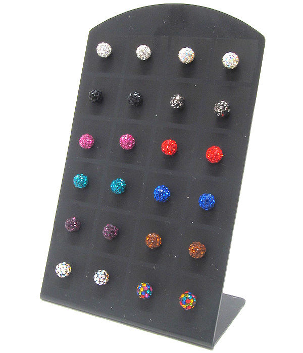 12 pair crystal mixed color round ball earring dozen set (it comes with display) mens jewelry