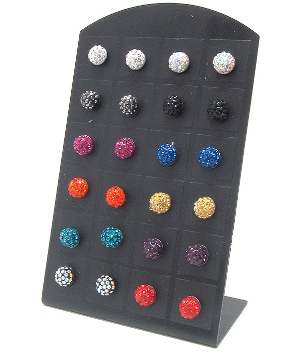 12 pair crystal mixed color half ball earring dozen set (it comes with display) mens jewelry