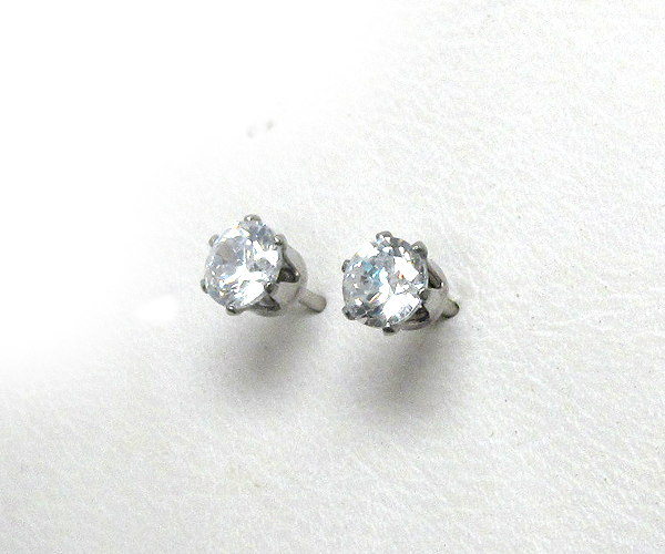 Cubic zirconia round shape surgical steel post earring