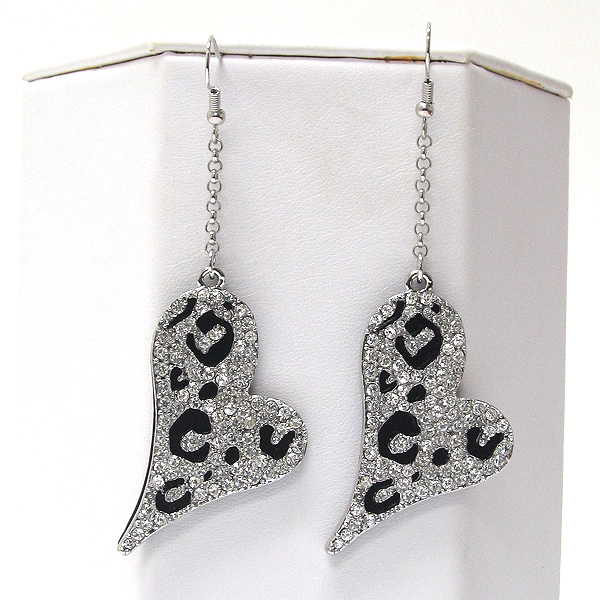 Animal print crystal heart metal with acrylic heart drop earring