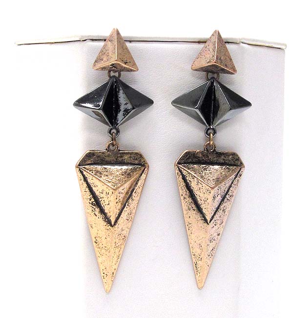 Anitique style four metal triangle dangle earring