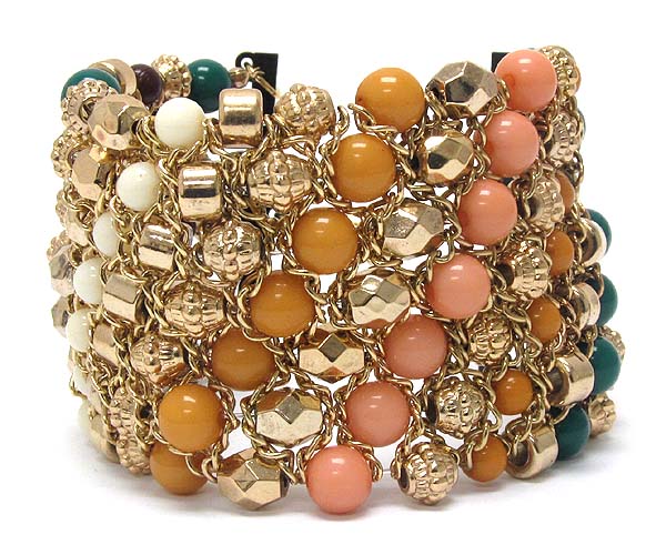 Multi mixed textured balls with acryl ball pattern chain bracelet