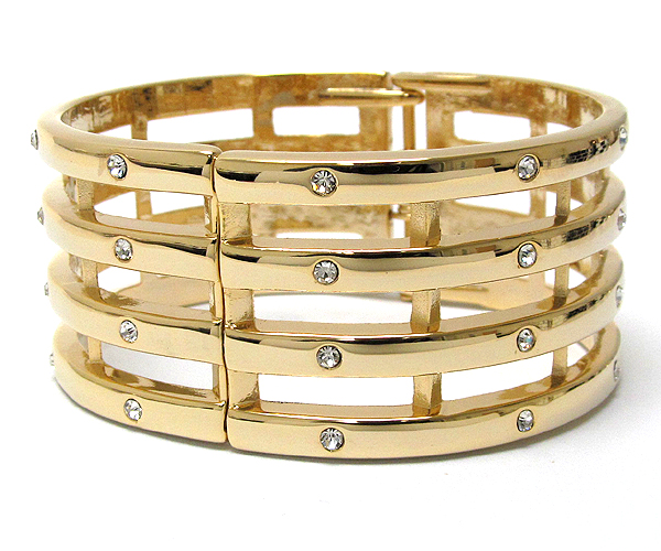 Multi crystal rectangle patern hinge bangle