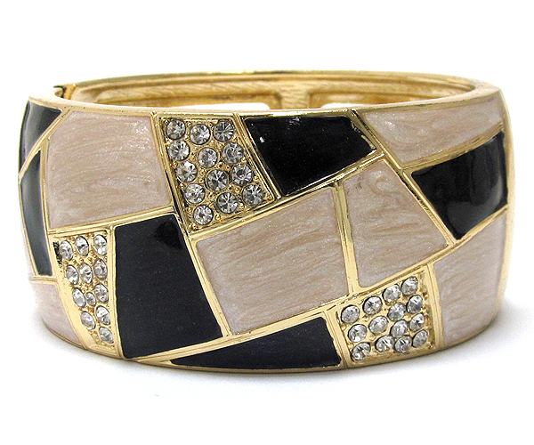 Crystal on metal multi size patern epoxy  hinge bangle