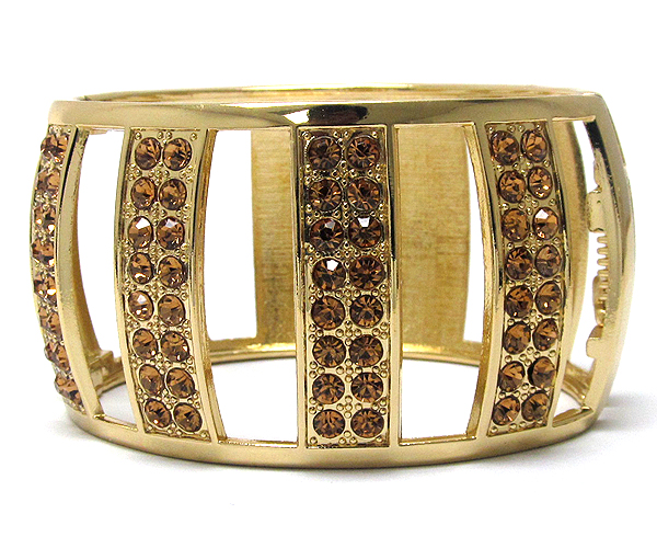 Crystal cut out metal and epoxy line patern  hinge bangle