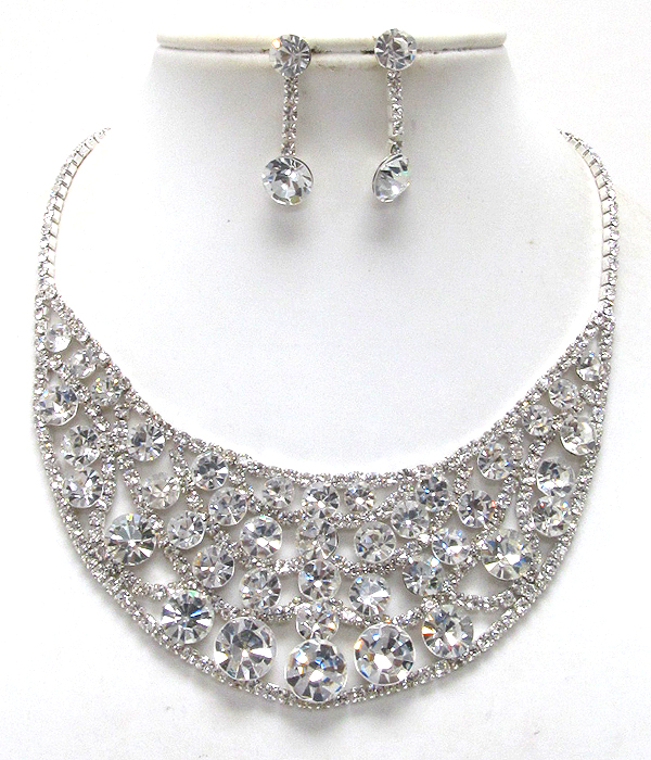 Multi crystal and rhinestone link bib style necklace earring set