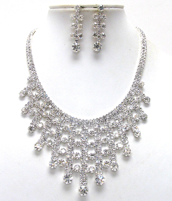 Multi crystal and rhinestone line drop party necklace earring set