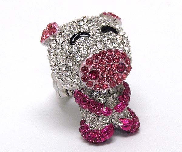 Crystal metal epoxy puffy pig stretch ring