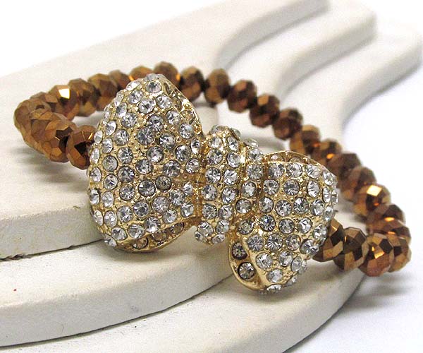 Crystal stud bow and multi crystal glass stretch bracelet