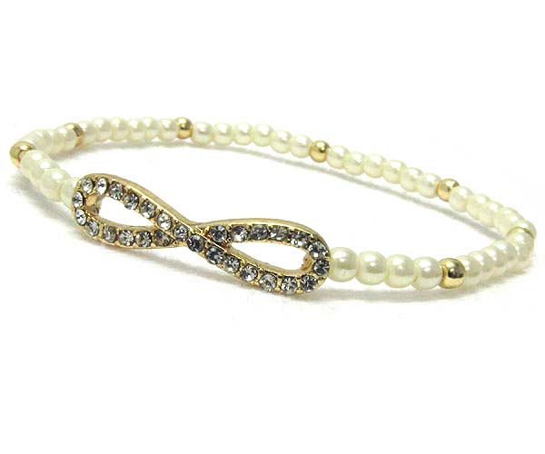 Crystal infiniti theme and multi pearls stretch bracelet