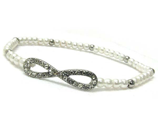 Crystal infiniti theme and multi pearls stretch bracelet