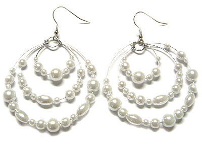 Triple pearl beads hoop earring - hoops