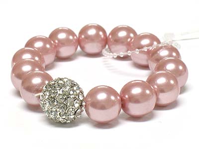 Pearl beads and crystal ball stretch bracelet