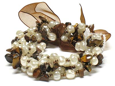 Fresh water pearl multi row stretch bracelet