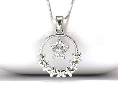 Made in korea whitegold plating multi butterfly round and butterfly dangle pendant necklace